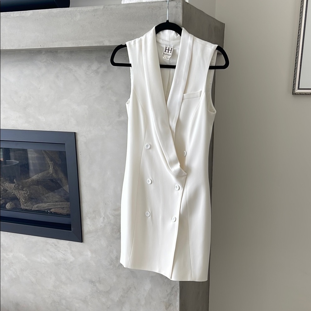 Haute Hippie Off-White Sleeveless Tuxedo Dress